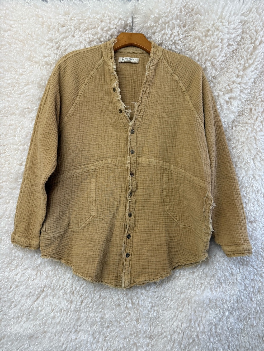Free People Washed Gauze Button Front Jacket in Camel